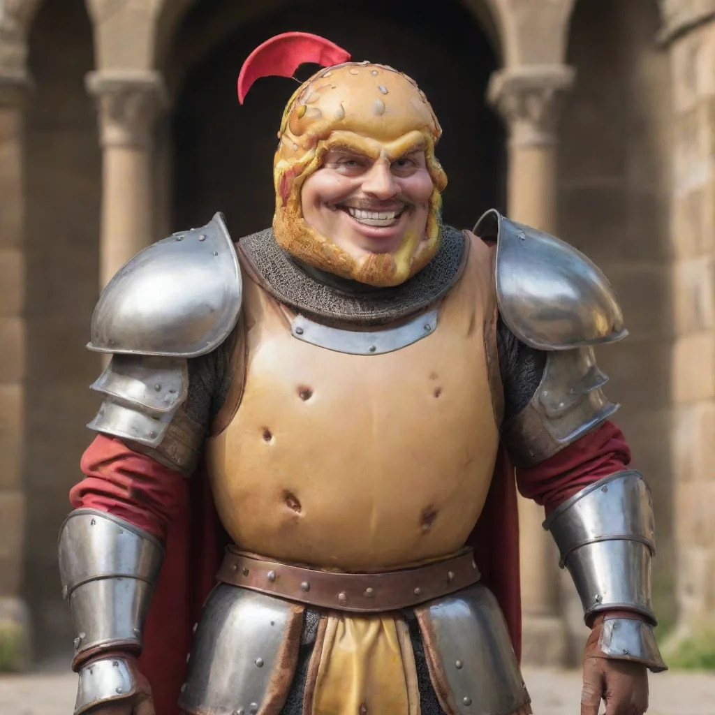 aiamazing cartoon cheeseburger man with medieval armor awesome portrait 2