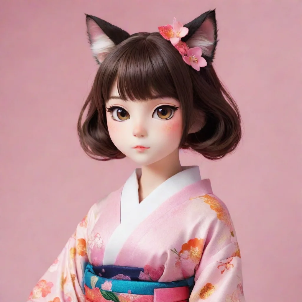 amazing cat girl in kimono awesome portrait 2
