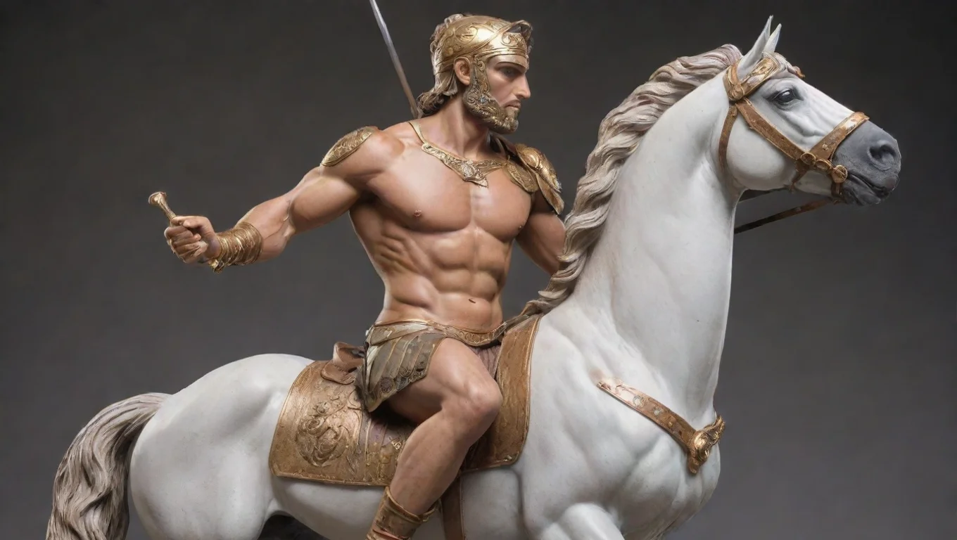 aiamazing centaur half horse half man holding roman stylized weapon with helm on masculine eyes clear awesome portrait 2 widescreen