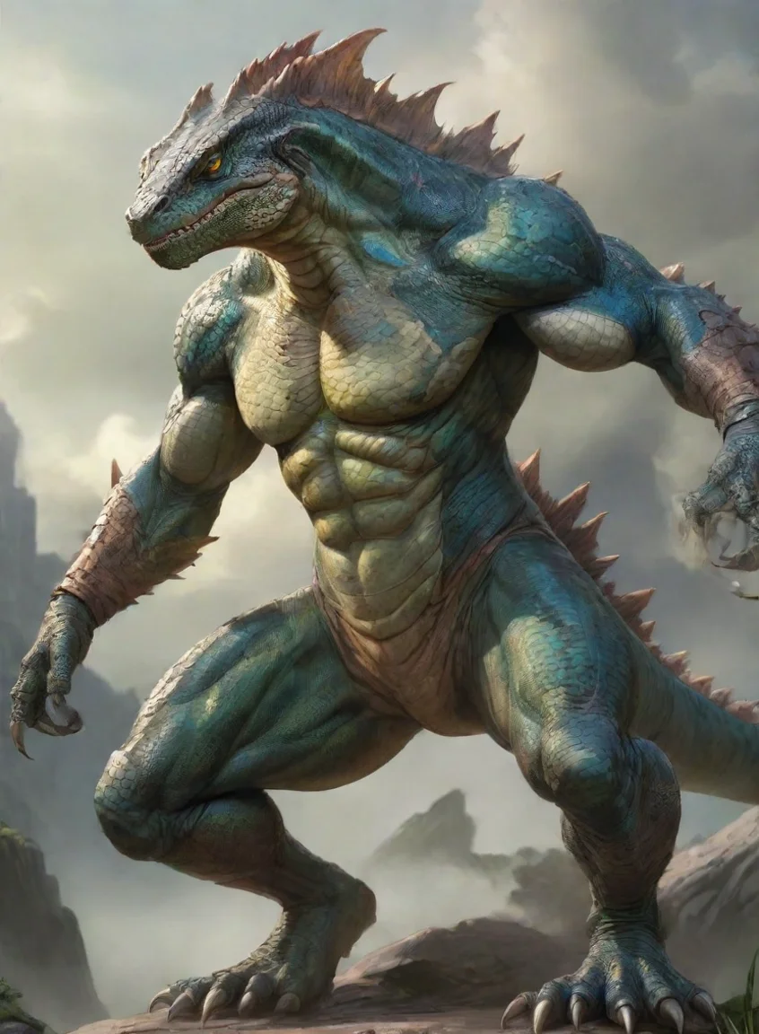 aiamazing character giant lizard warrior hd anime art man  epic detailed awesome portrait 2 portrait43