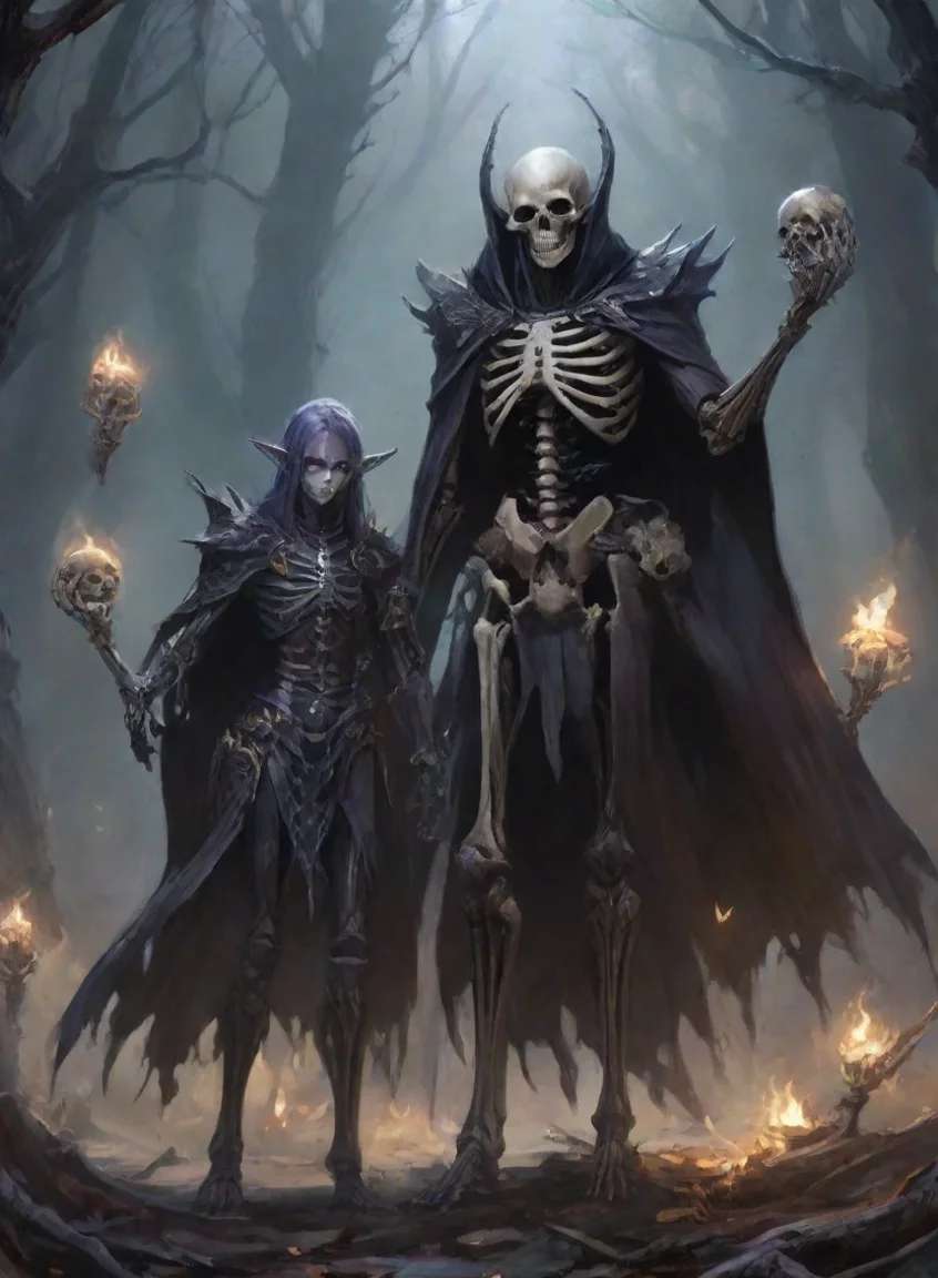 aiamazing character man dark elf wizard with summoned familiar skeleton warrior best friendwarrior hd anime art man  epic detailed awesome portrait 2 portrait43