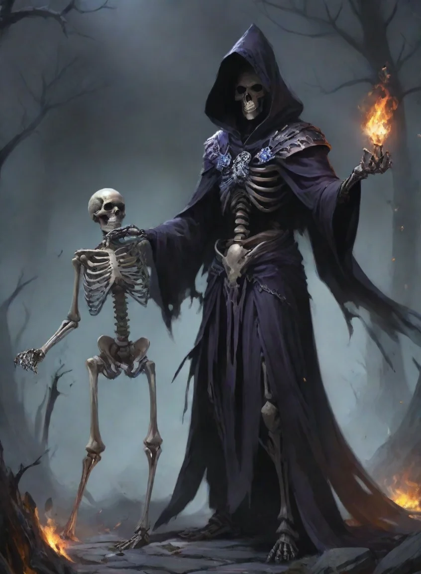 aiamazing character man dark wizard with summoned familiar skeleton warrior best friendwarrior hd anime art man  epic detailed awesome portrait 2 portrait43