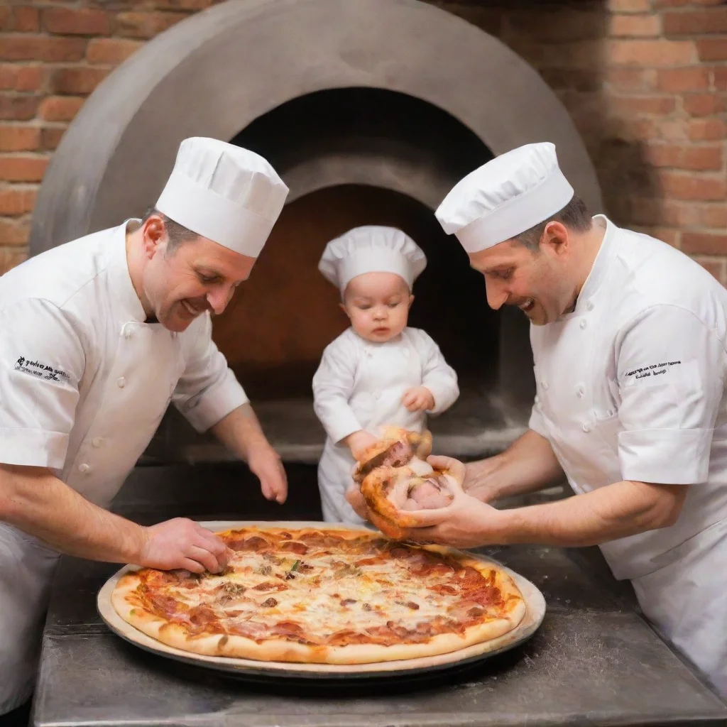 aiamazing chefs putting a newborn baby in a pizza oven awesome portrait 2
