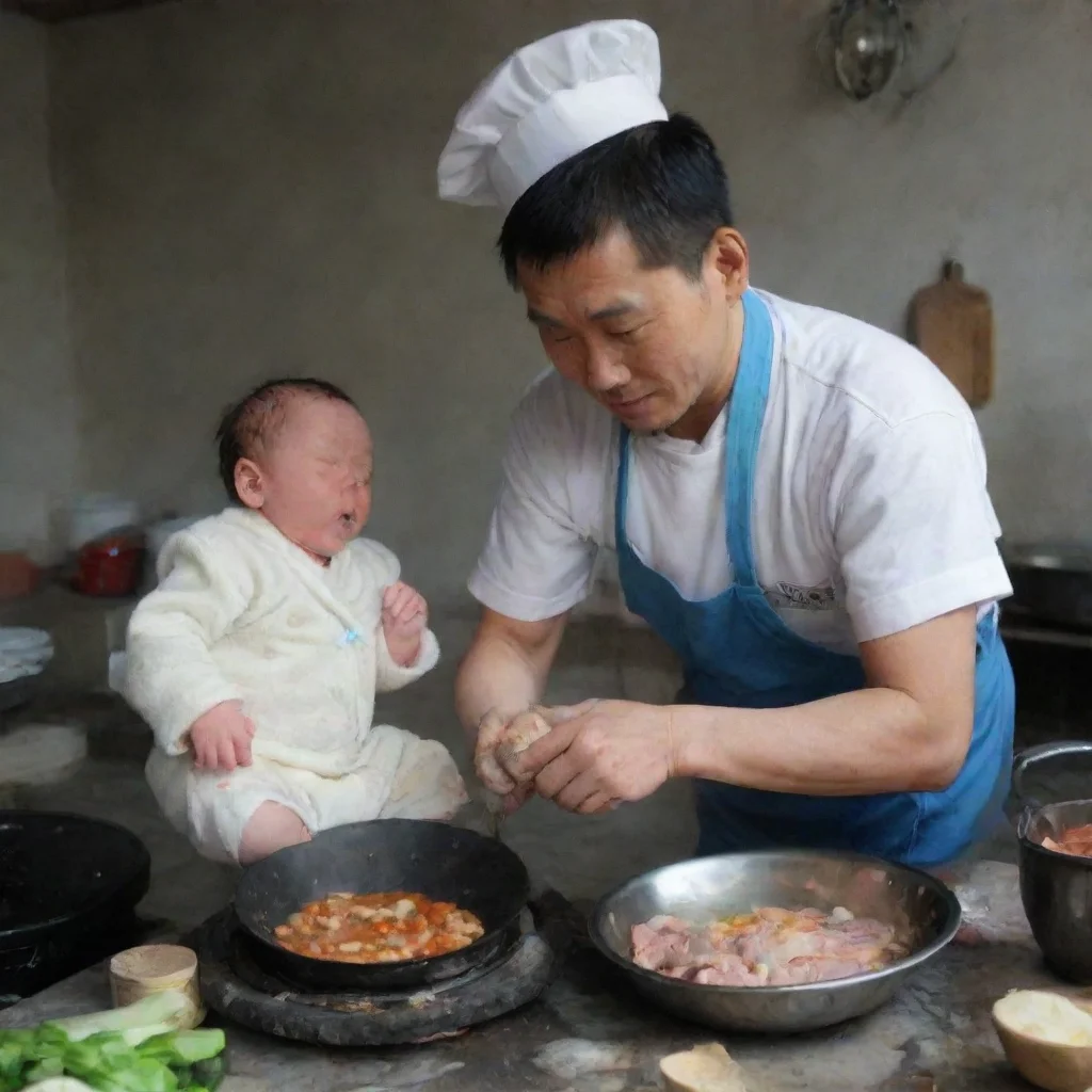 aiamazing chinese man cooking a newborn baby awesome portrait 2