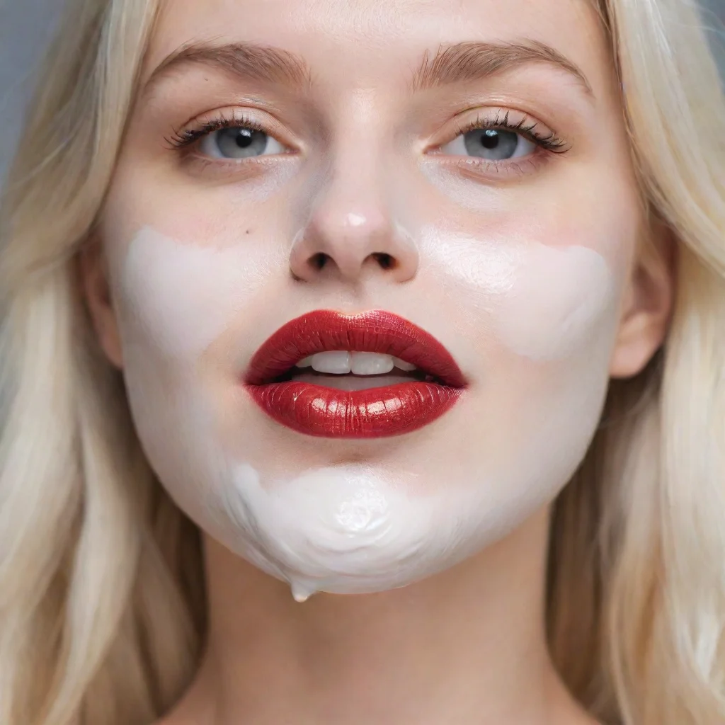 aiamazing close up portrait of blonde young woman with red lips and yoghurt spitted on face awesome portrait 2