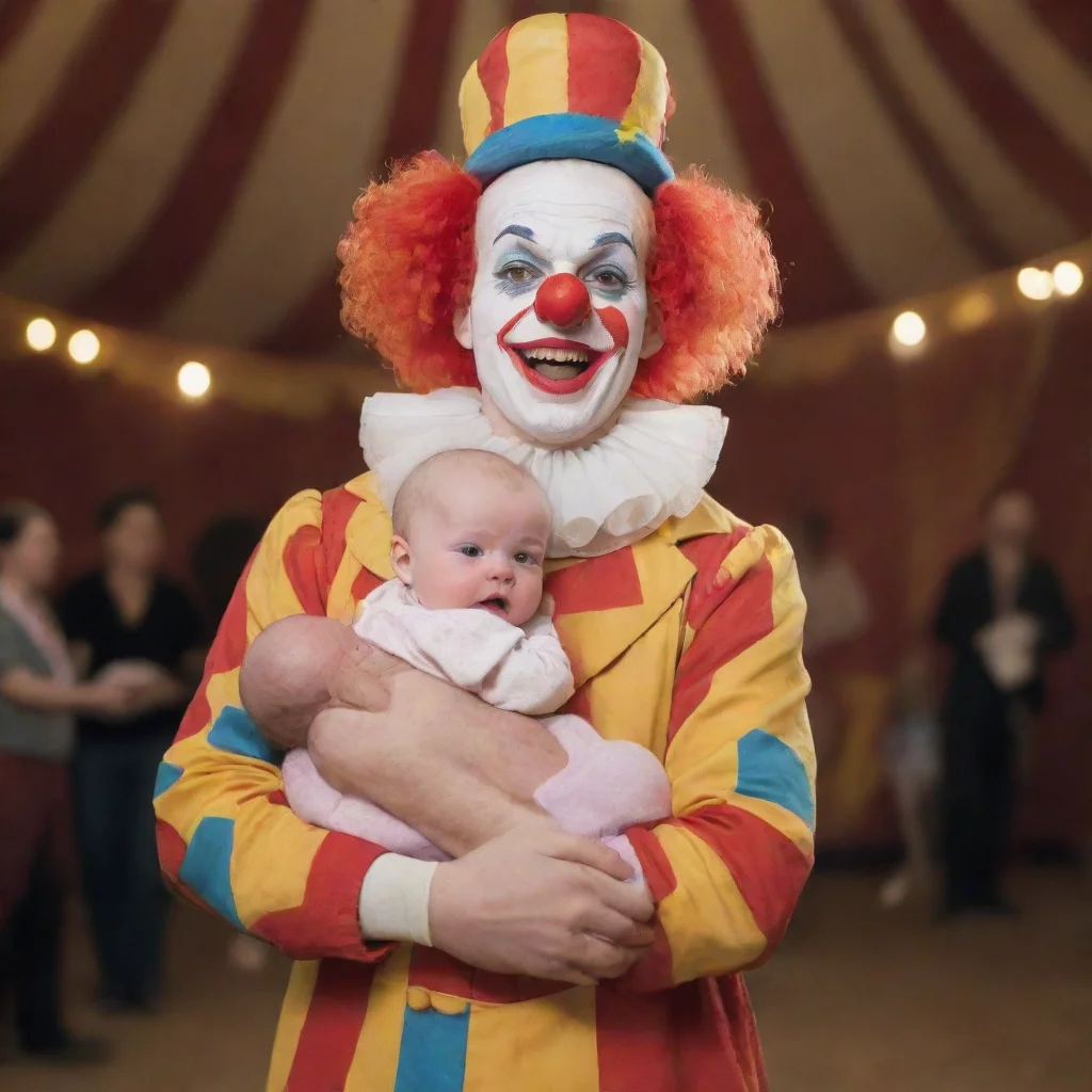 aiamazing clown holding newborn baby in a circus awesome portrait 2