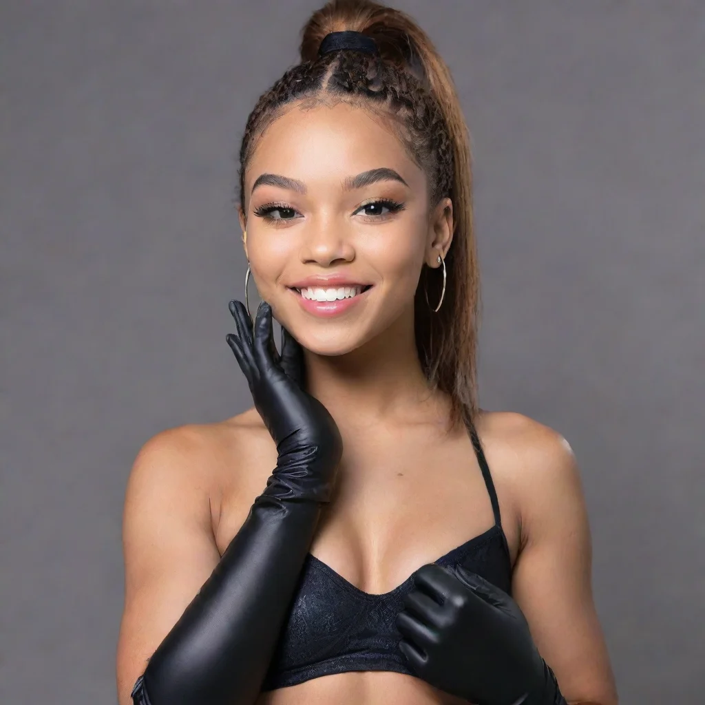 amazing coi leray smiling with black gloves awesome portrait 2