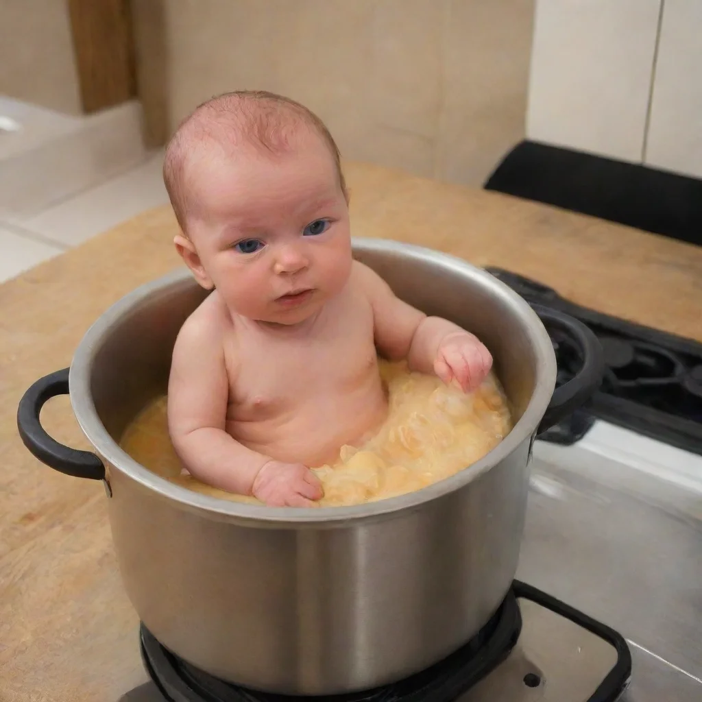 aiamazing cooking a newborn baby in a pot on a cooker awesome portrait 2