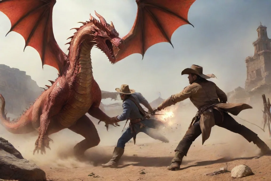 aiamazing cowboys fighting against dragon hd awesome portrait 2 landscape