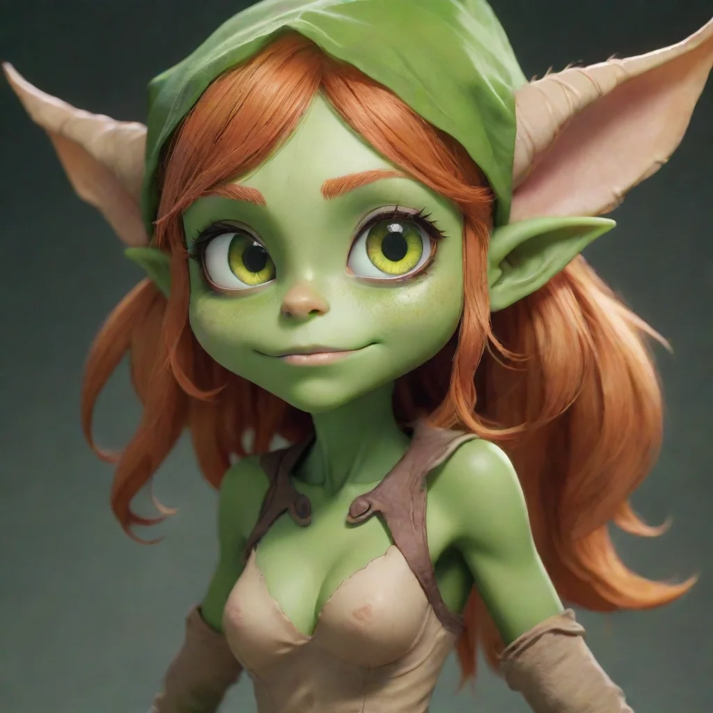 aiamazing cute ginger goblin girl green skin anime awesome portrait 2