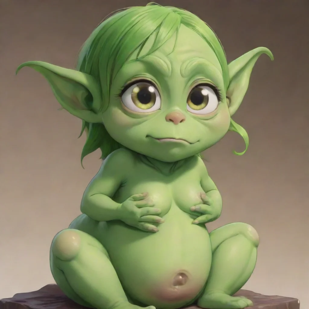 aiamazing cute green skinned anime goblin pregnancy happy crying awesome portrait 2