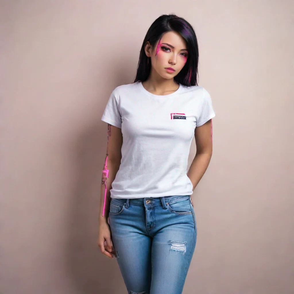 aiamazing cyberpunk girl with black hair and neon pink highlights awesome portrait 2