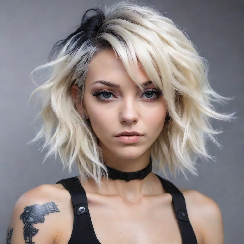 amazing cyberpunk nomad with platinum blonde wavy bob with black roots awesome portrait 2