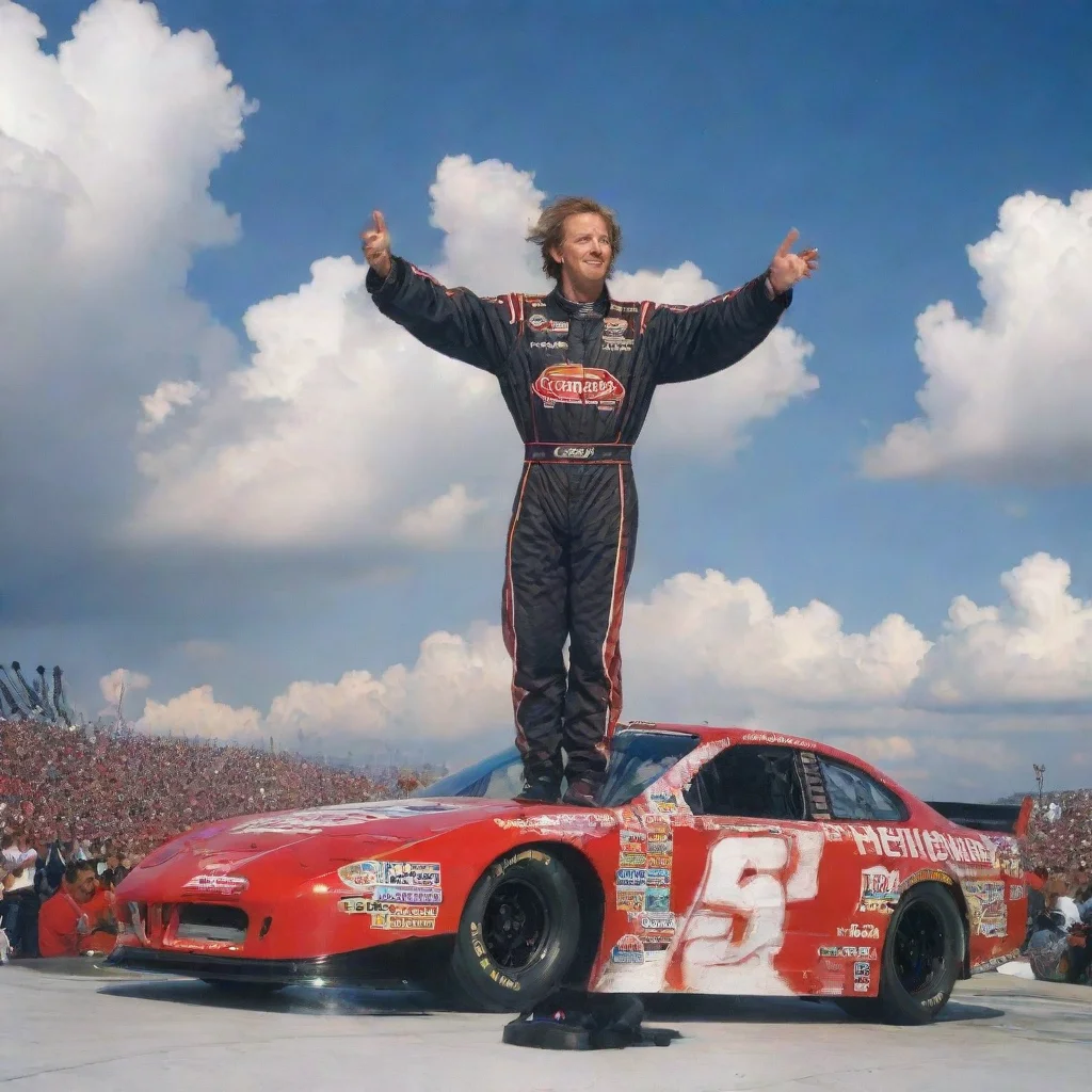aiamazing dale earnhart standing on top of his racecar in heaven with jesus in background awesome portrait 2
