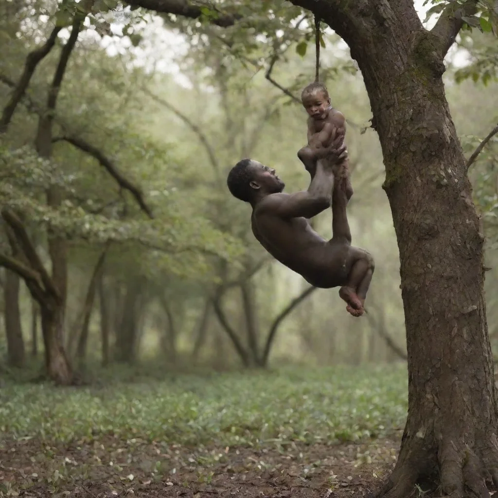 aiamazing dark man hanging a nwborn baby from a tree awesome portrait 2