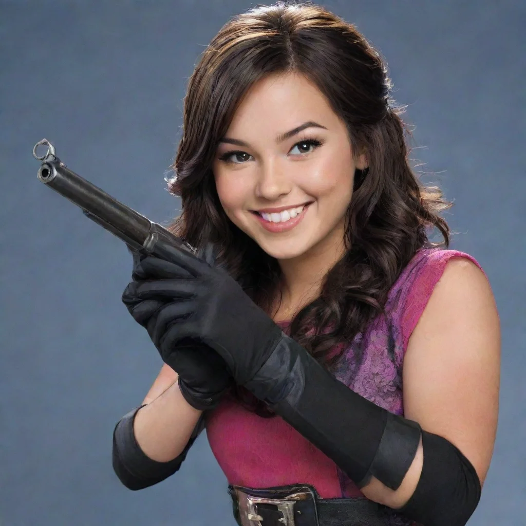 amazing demi levato from disney camp rock smiling with black gloves and gun awesome portrait 2