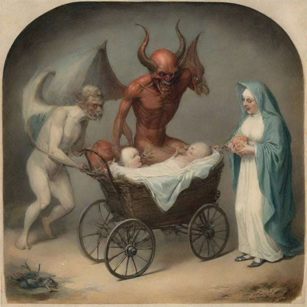 aiamazing demons with a newborn baby in a buggy awesome portrait 2
