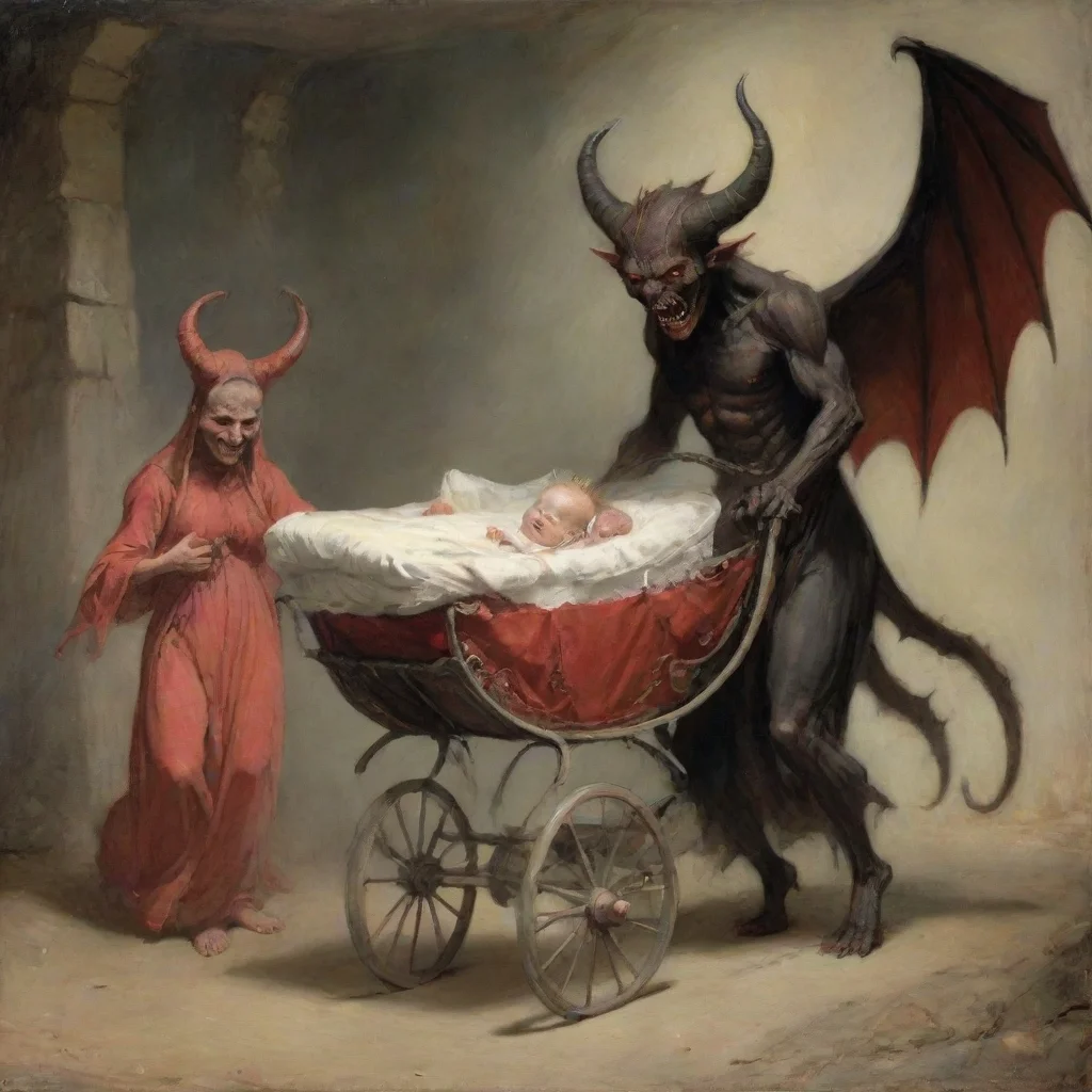 aiamazing demons with a newborn baby in a pram awesome portrait 2