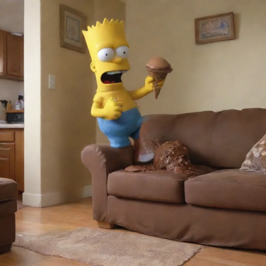 aiamazing detailed Oh awesome Bart jumps up from the couch and heads towards the kitchen opening the freezer and pulling out a big tub of chocolate ice cream