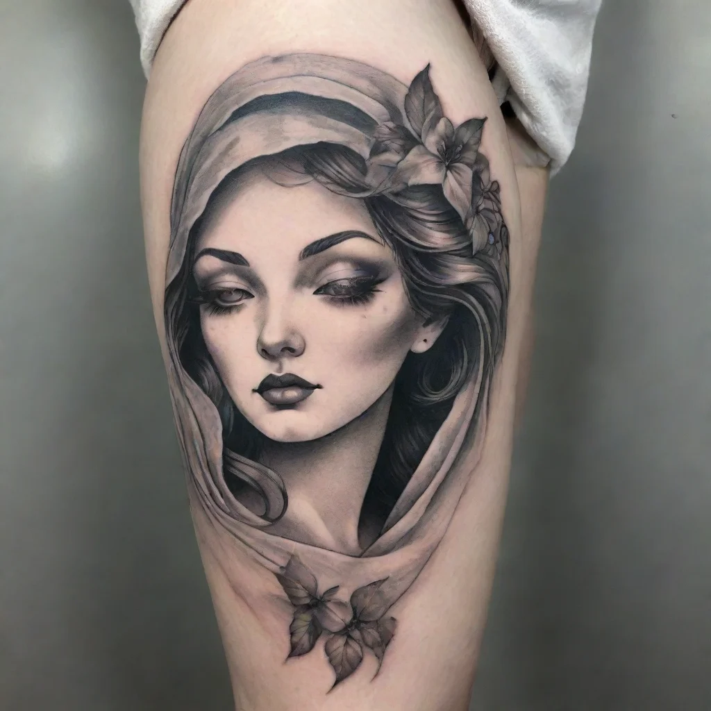 aiamazing divine woman covered in sheet fine line black and white tattoo awesome portrait 2