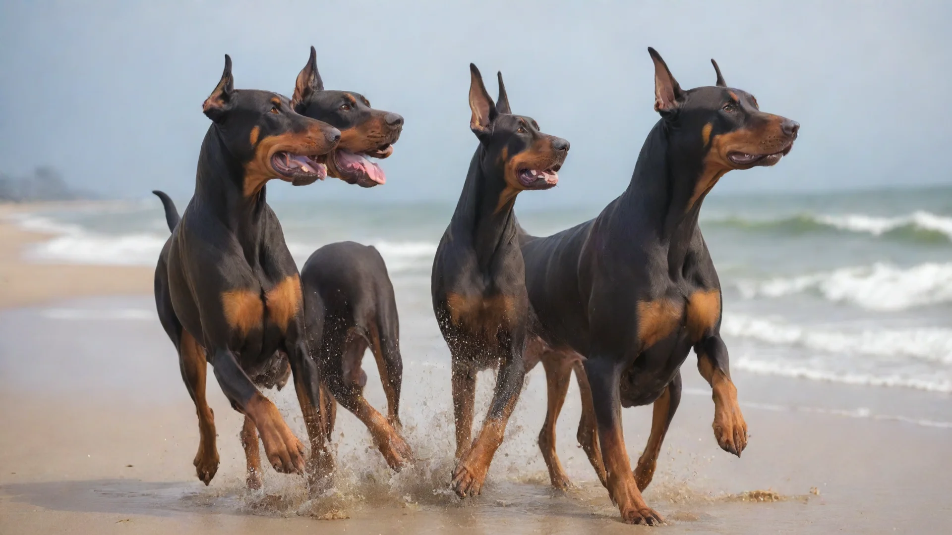 aiamazing dobermans playing at the beach awesome portrait 2 hdwidescreen