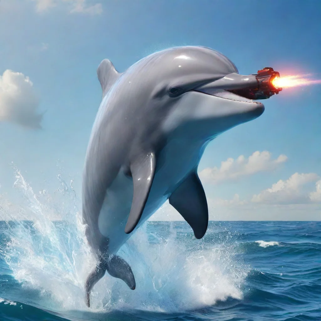 amazing dolphin with lazer guns on it jumping out of the ocean hd artstation art awesome portrait 2