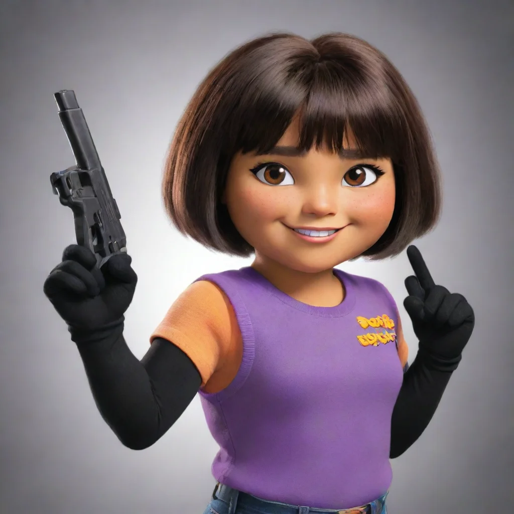 aiamazing dora the explorer smiling with black gloves and gun awesome portrait 2