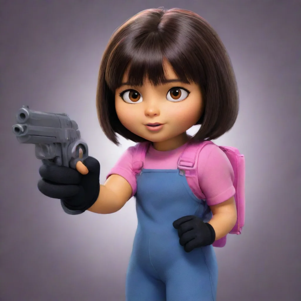aiamazing dora the explorer with black gloves and gun awesome portrait 2