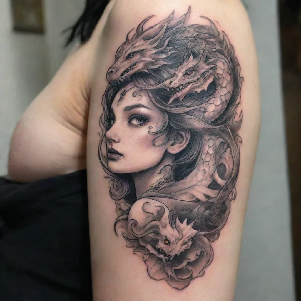 aiamazing dragon woman fine line tattoo awesome portrait 2