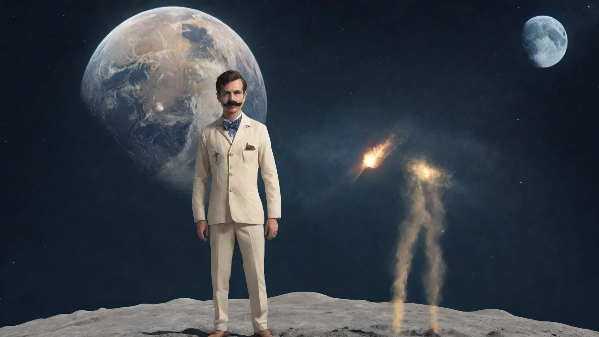aiamazing draw a man with mustache in vacation on moon with earth explosion  awesome portrait 2 hdwidescreen