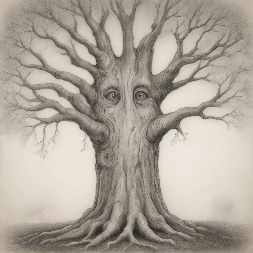 amazing drawing of whimsical old tree with a subtle face awesome portrait 2