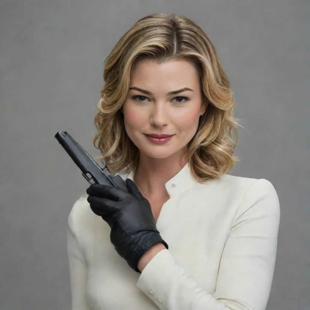 aiamazing emily vancamp actress from the resident smiling with black gloves and gun awesome portrait 2