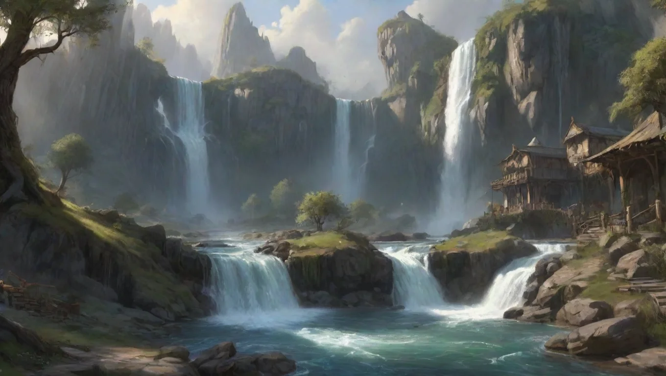aiamazing environment art hd waterfalls surrounding elfish town lotr vibe aesthetic best quality awesome portrait 2 widescreen