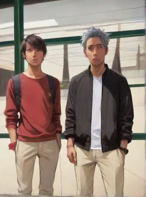 aiamazing epic anime detailed cartoon realistic styled two friends standing side by side awesome portrait 2