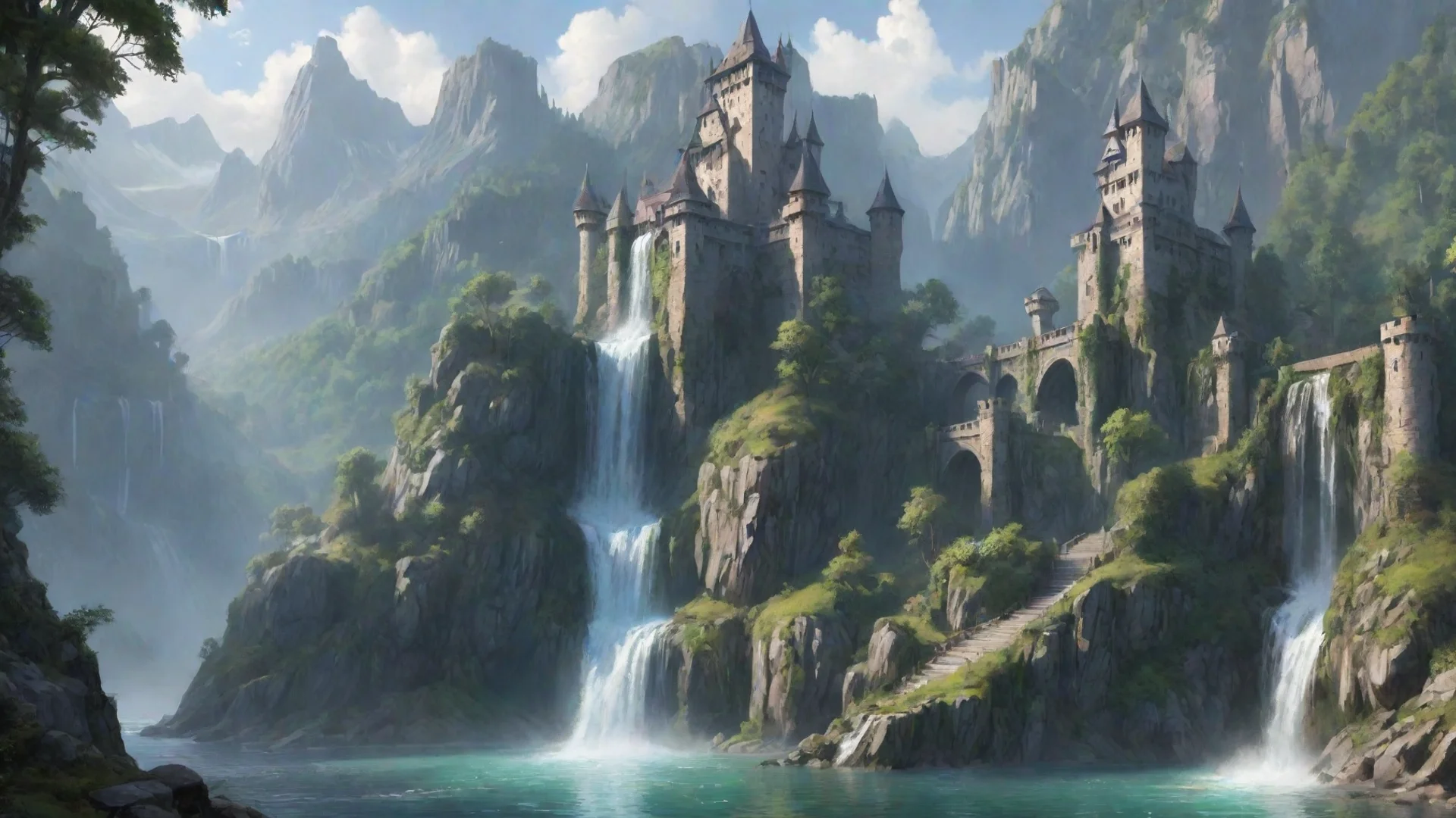 amazing epic peacefulness tranquil waterfall waterfalls castle on lake environment hd beauty artstation best  awesome portrait 2 wide