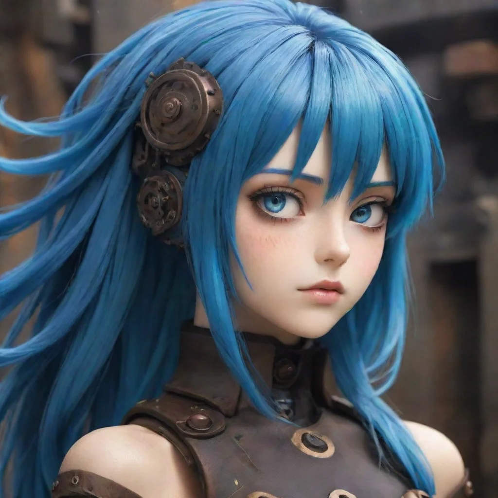 aiamazing epic strong immortal semi robot blue hair beautiful hd anime ghibli strong gritty environment steampunk best quality aesthetic hd awesome portrait 2