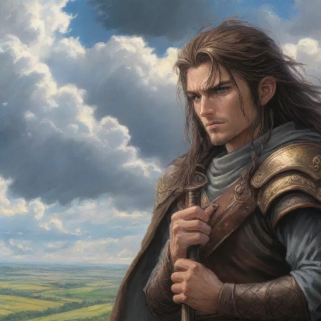 aiamazing epic swordsman anime lords of the rings looking out over plains hd anime cell drawing clouds warrior awesome portrait 2