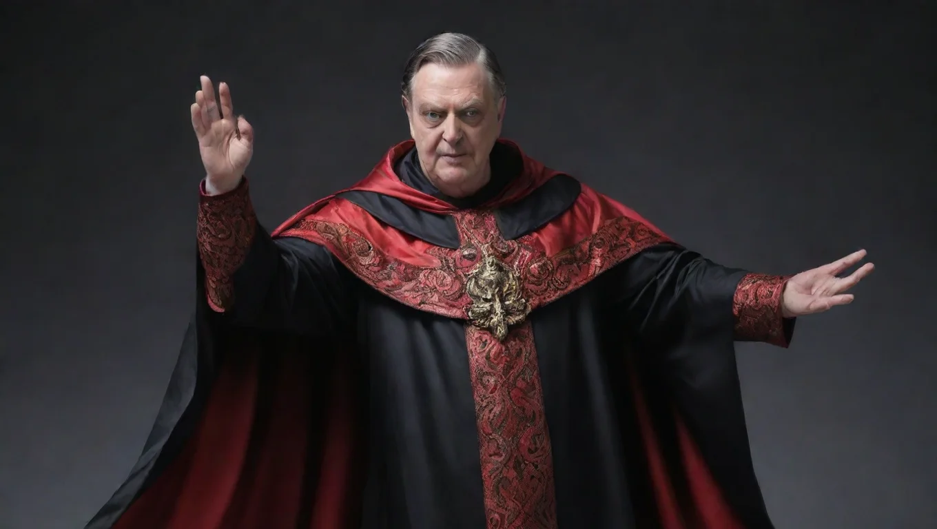 amazing evil emperor in waving regal robes and cape black and red hyperrealism awesome portrait 2 widescreen