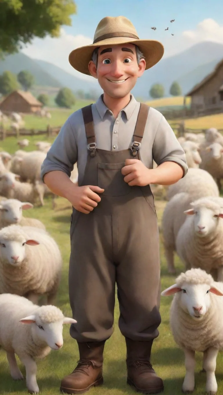 aiamazing farmer with sheep hd detailed aesthetic cartoon realistic happy kind awesome portrait 2 tall