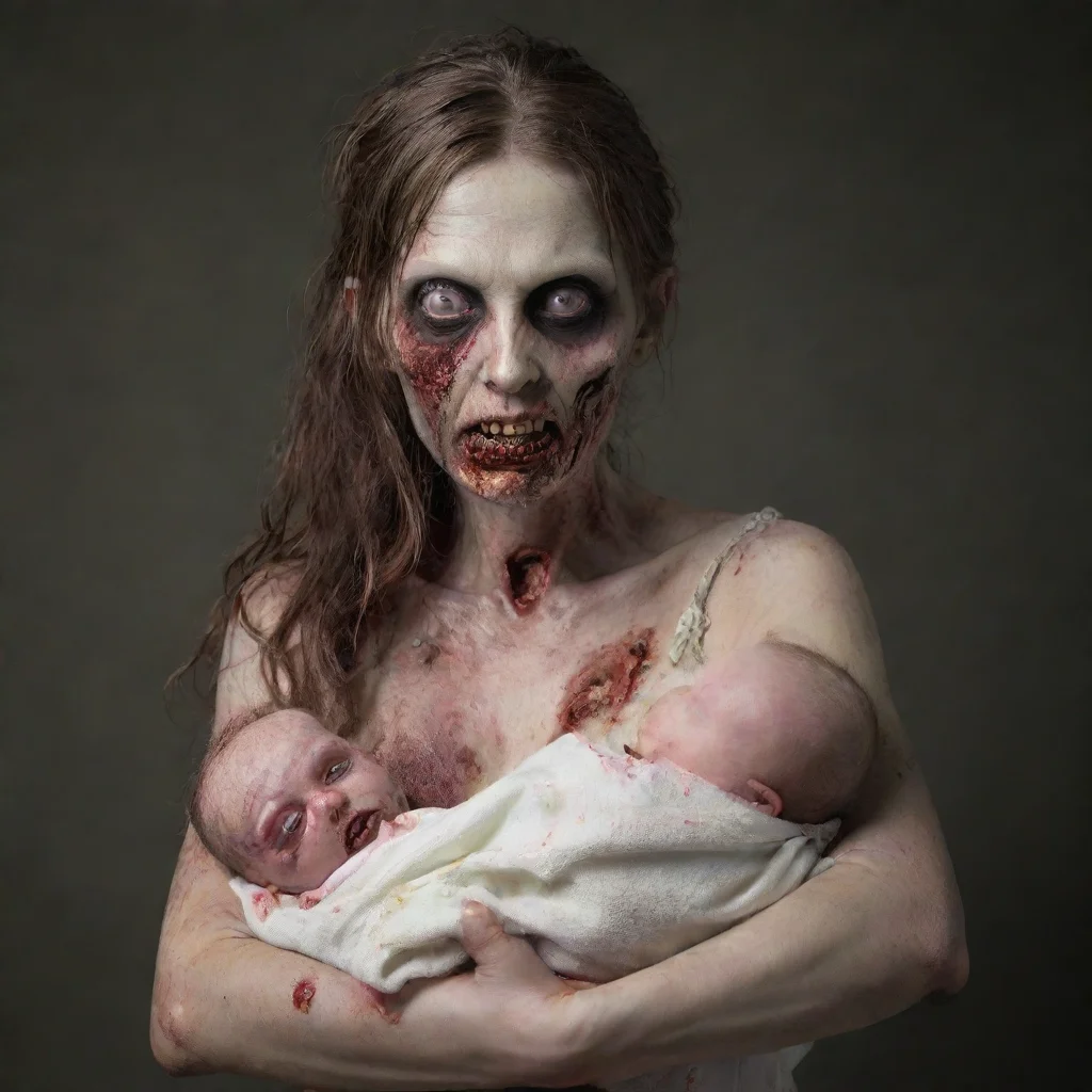 aiamazing female zombie holding a newborn baby awesome portrait 2
