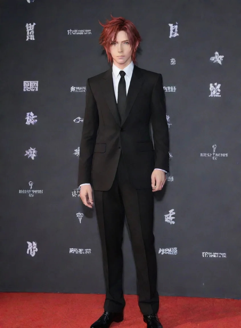 aiamazing final fantasy character in suit red carpet black suit black hs anime aesthetic  awesome portrait 2 portrait43