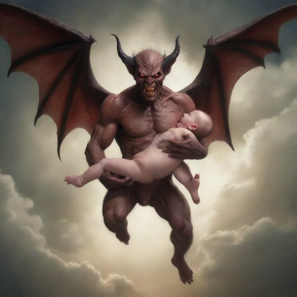 aiamazing flying demon holding a newborn baby awesome portrait 2