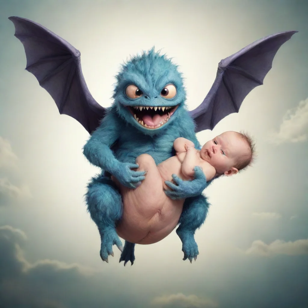 aiamazing flying monster holding a newborn baby awesome portrait 2