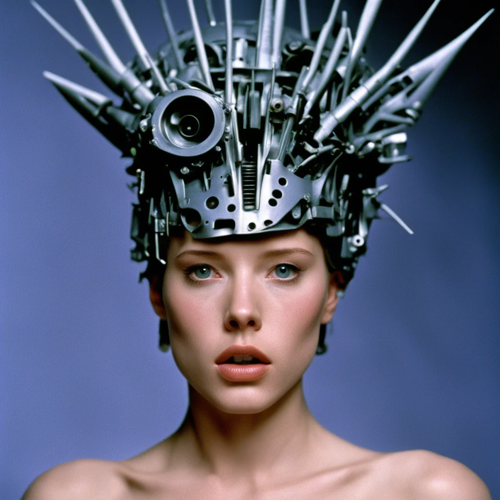 aiamazing from movie event horizon 1997 from movie tetsuo 1989 from movie virus 1999 scarlett johansson wearing bird head made of machine p awesome portrait 2