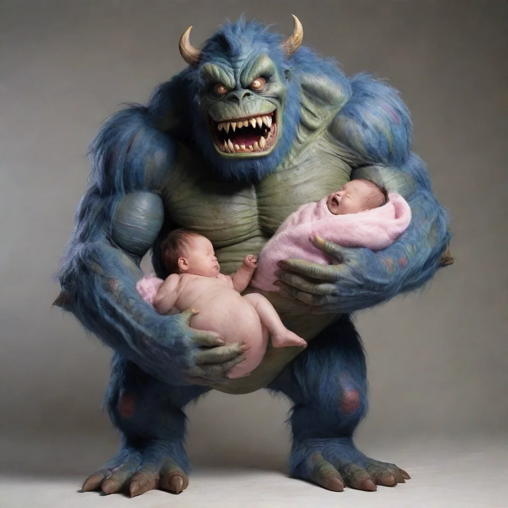 aiamazing giant moster holding a newborn baby awesome portrait 2