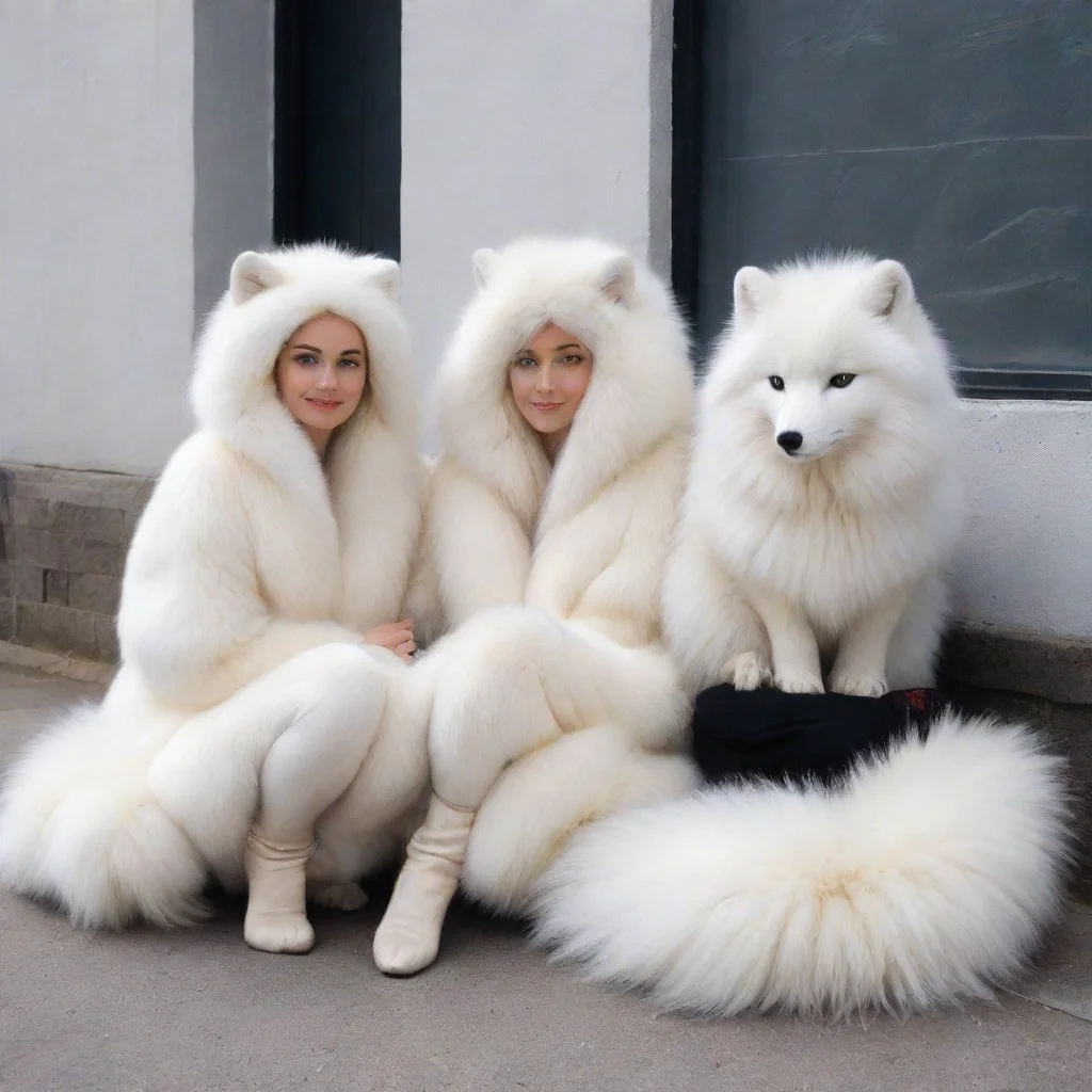 aiamazing giant white arctic foxes sitting with a human covered in arcticfox fur awesome portrait 2