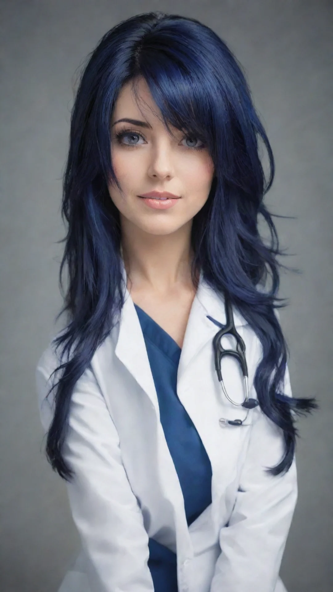 aiamazing girl doctor mid length dark blue hair beautiful  awesome portrait 2 tall