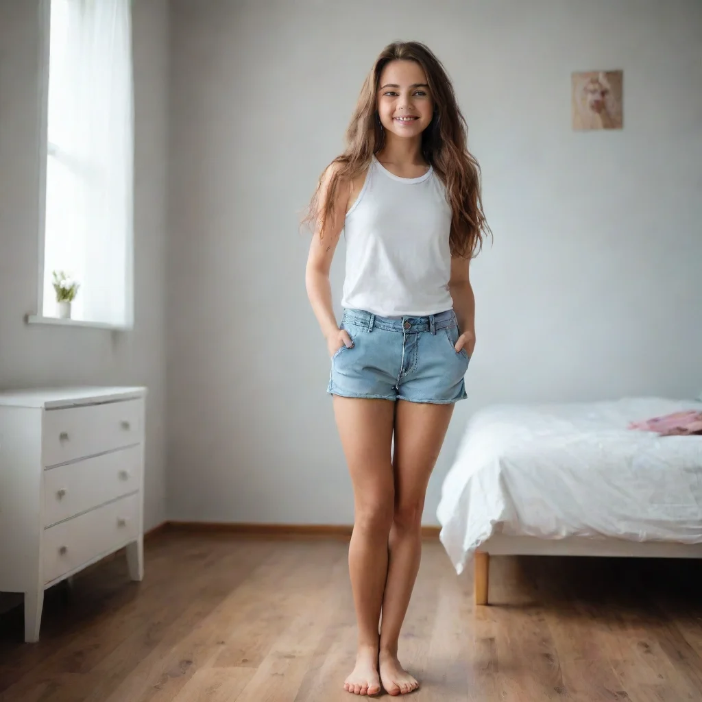 aiamazing girl stands on the floor in a bedroom smile awesome portrait 2
