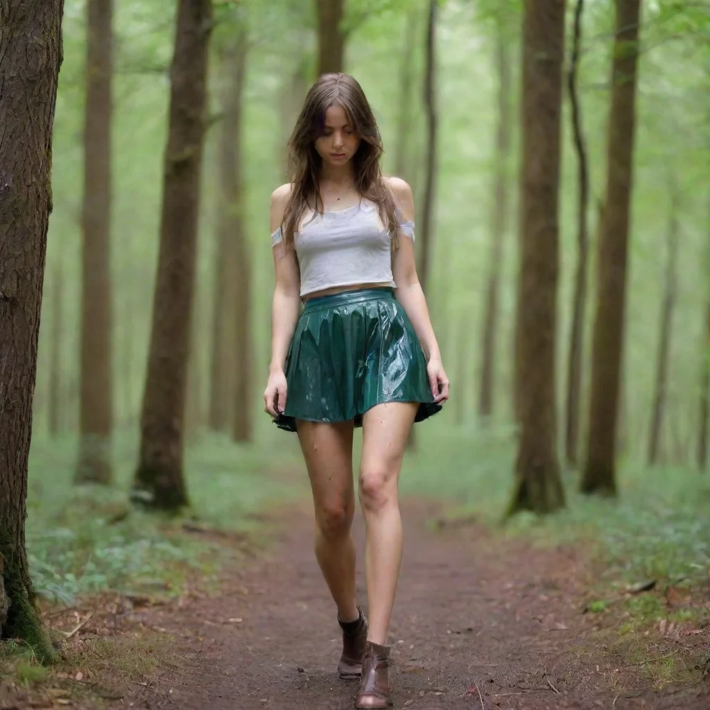 amazing girl walks in a forest in a short skirt and her legs are dripping with moisture awesome portrait 2