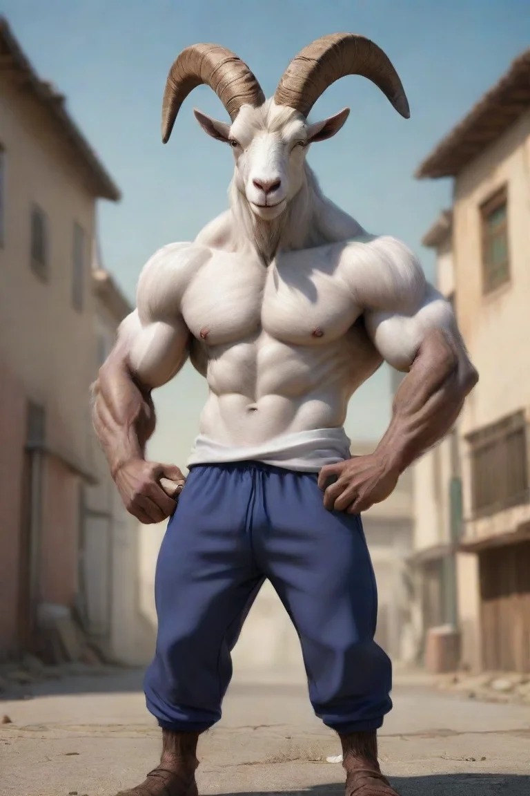 aiamazing goat powerful arms wearing trackpants human cross goatman hd aesthetic realistic cartoon style epic awesome portrait 2 portrait